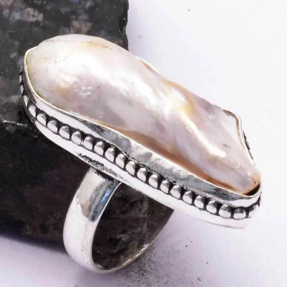 Sterling Silver Genuine Biwa Pearl Large Ring Size 8 New - Picture 1 of 5